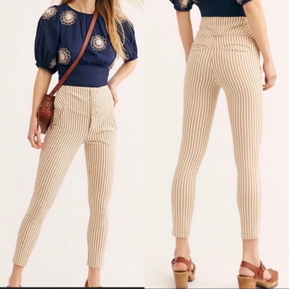 Free People Frankie High Waist Skinny Striped Pants 2 - Picture 2 of 8